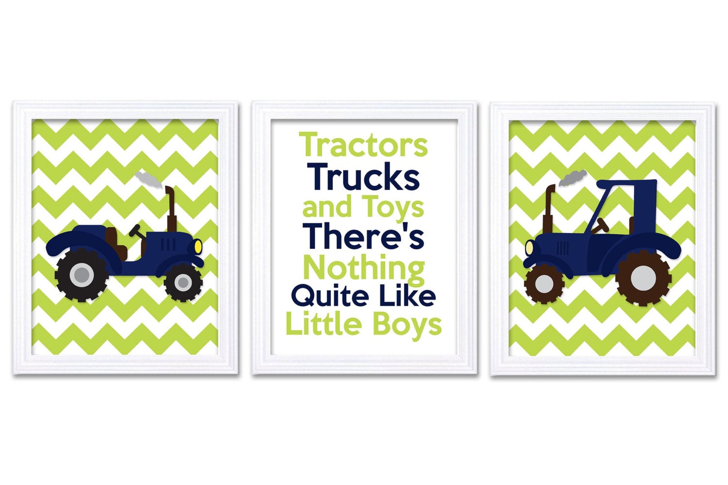Nursery Art Tractors Trucks and Toys Theres Nothing Quite Like Little Boys Print Set of 3 Navy Blue 