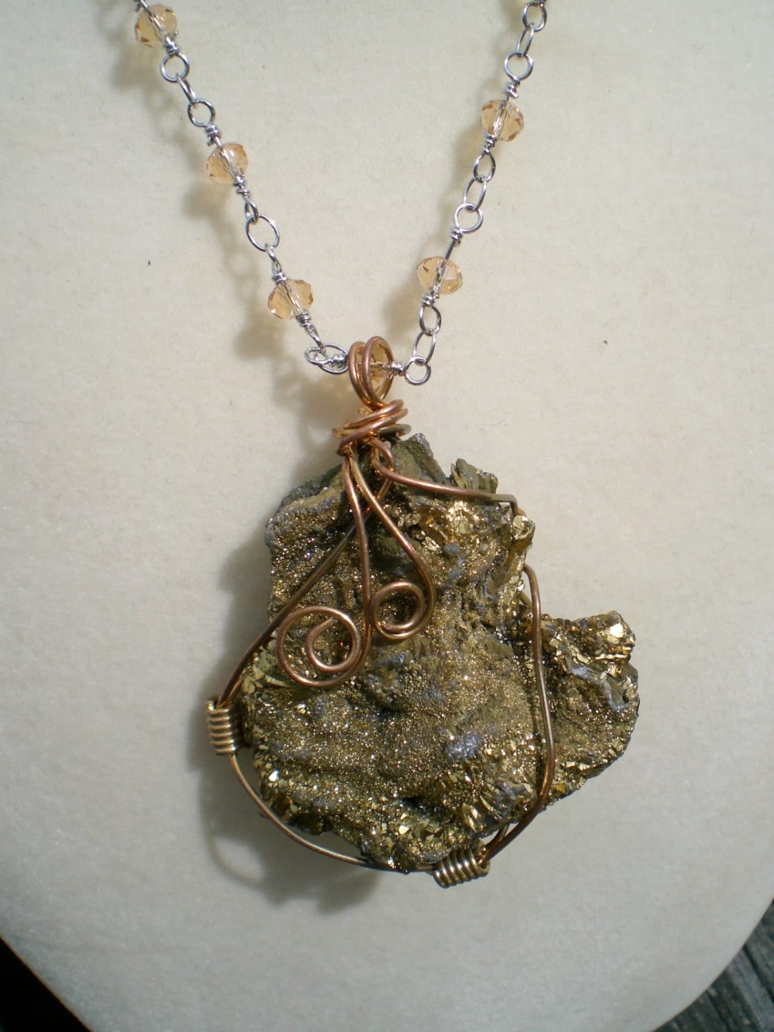 Wire Wrapped Pendant Necklace With Crystal By Jazzydazzlejewelry