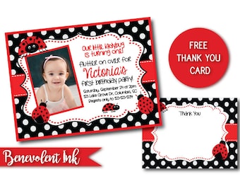 Ladybug Invitation - Ladybug First Birthday Invitation - Ladybug Birthday Party - 1st Birthday Party Invite - Girls Birthday Invitations