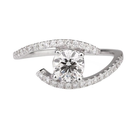 Items similar to 0.95ct White Sapphire and Diamonds Engagement Ring ...