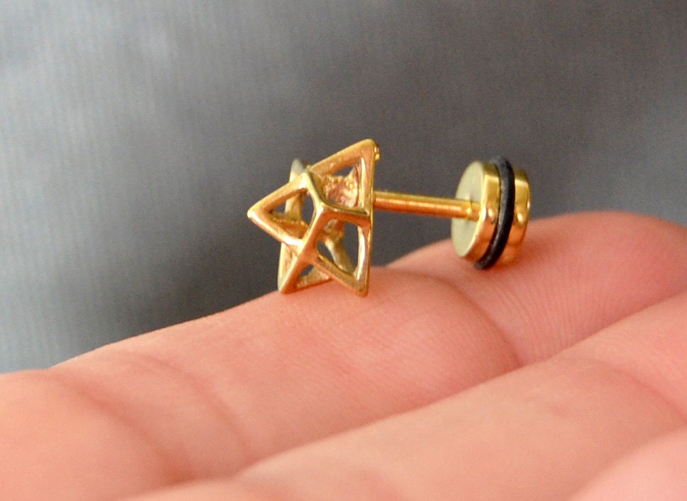 Flat Back Cartilage Earring Gold Double Triangle 316L Steel