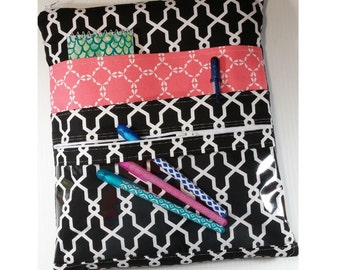 planner pouch, planner bag, planner cover, planner case, sized to fit Happy Planner, Erin Condren, Plum Paper cover, front vinyl zipper case