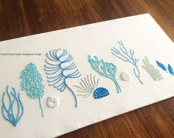 Wild Coral modern hand embroidery pattern - modern embroidery PDF pattern, digital download