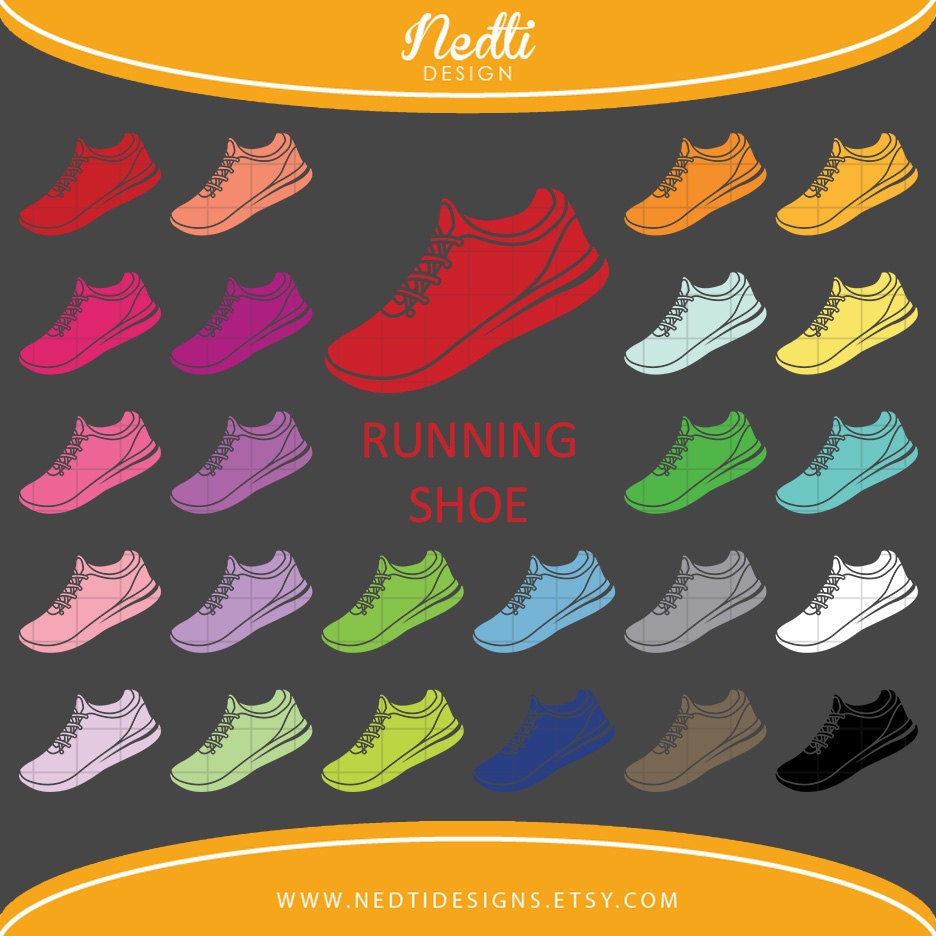 24 Running Shoes Clipart, Colorful Rainbow Color, Shoe Clip Art ...