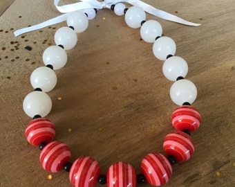 Chunky red and white bubblegum necklace perfect for strawberry shortcake costume, my little pony costuem, wonder woman costume, fall family