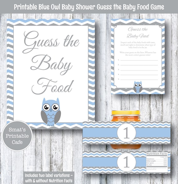 Items similar to Blue Owl Baby Shower Guess the Baby Food Game  PRINTABLE  Boy  Instant 