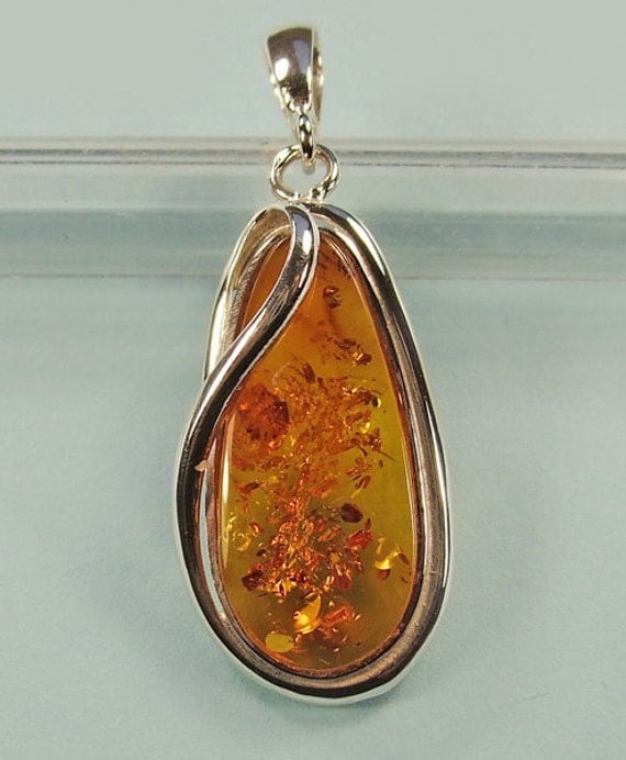 Handmade genuine Baltic amber sterling silver pendant