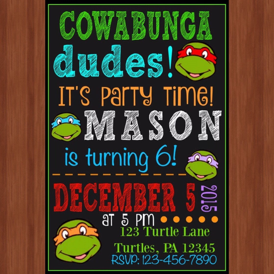 Ninja Turtle Birthday Party Invitation Ninja Turtles