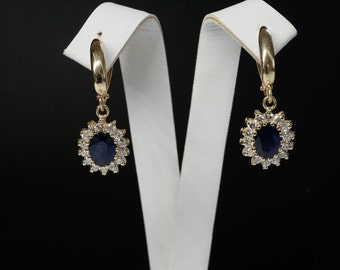Blue Sapphire Earrings-Diana Style Earrings-Diamond Earrings with Sapphire-Sapphire Drop Earrings-Women's Jewelry-vintage earrings -