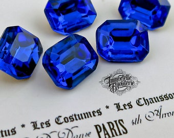 10x8mm Octagon Vintage Sapphire Blue Rhinestone - RARE Gorgeous Faceted Czech Gem 1950's TTC - High Quality - 12pcs