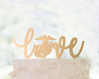 Cake Topper | US Marine Corps | Love | Metallic | Glitter | Wood | Gold | Rose Gold | Custom