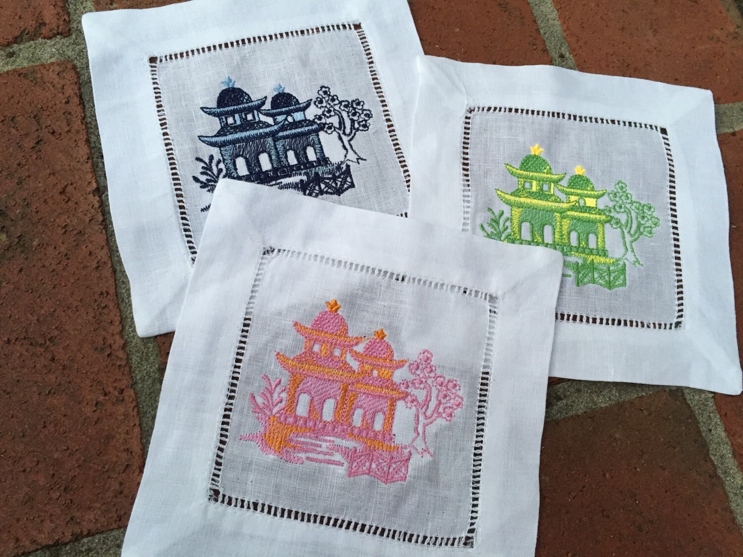 Pagoda Cocktail Napkins chinoiserie linen coasters asian