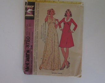 1973 uncut McCalls Mod Empire waist dress pattern #3780 misses size 10 bust 32 1/2