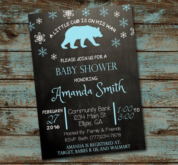 Boy Winter Baby Shower Invitation Little Cub Baby Shower