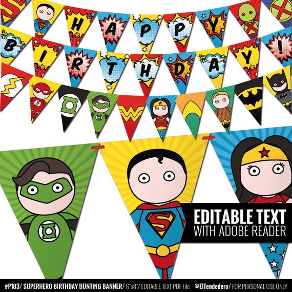 Justice League Birthday bunting banner to decor by eltendedero