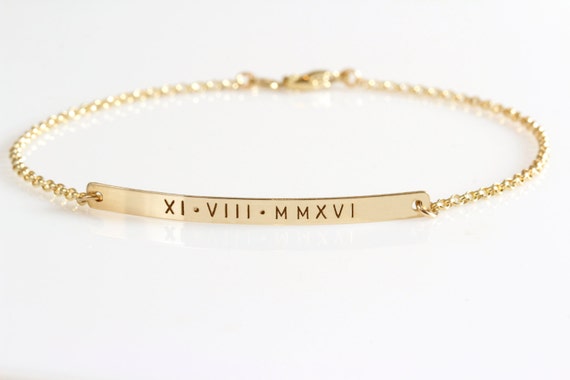 gold bar roman numerals bracelet