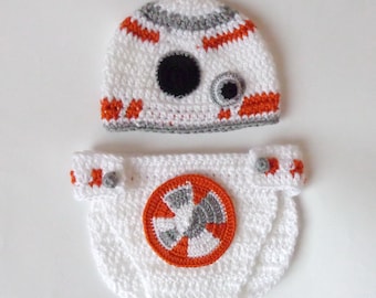 BB-8 Droid Costume Hat And Diaper Cover From Star Wars BB 8 - Premie, Newborn, Child, Teen, Adult - Halloween / Cosplay
