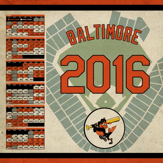Baltimore Orioles 2016 Schedule Print by IslandHopperPrints