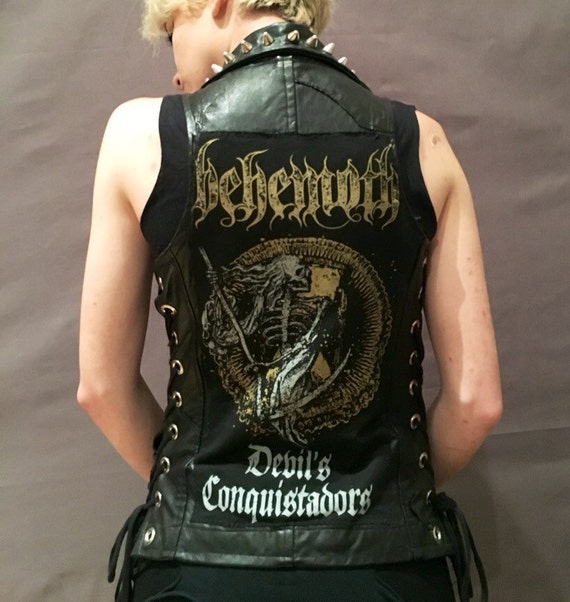 Items similar to Behemoth Real Black Leather Studded Heavy Metal Battle