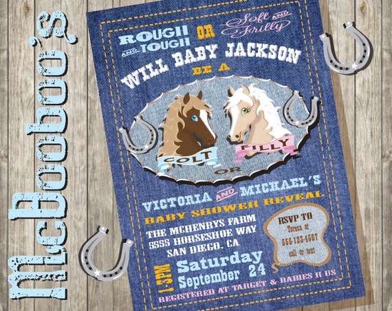 Cowboy Colt or Filly horse Gender Reveal Couples Baby Shower