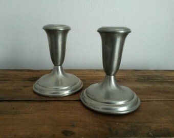 Vintage Pewter Candlesticks S/2