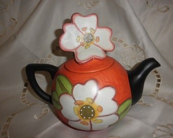 Teapot Double Creek Pottery In Flower Design