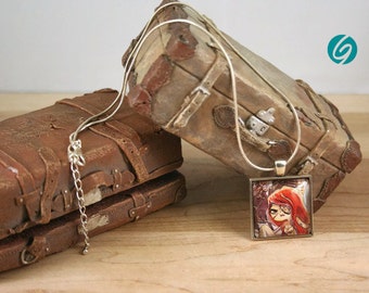 Collier chaîne - médaillon cabochon "BD" Pirate court - bijoux mode fait main par Créations GEBO - Dessin original de ValMo-Illustrations
