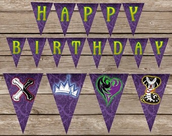 Disney Descendants Party Descendents Birthday Banner, Mal, Evie, Birthday Party Descendants Banner, Descendants Disney Birthday Printable