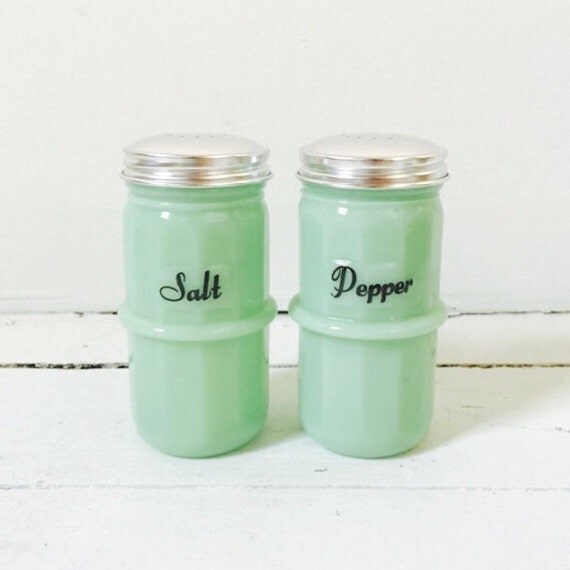 Canister Jadeite Salt Pepper Shaker Set by FengSway on Etsy