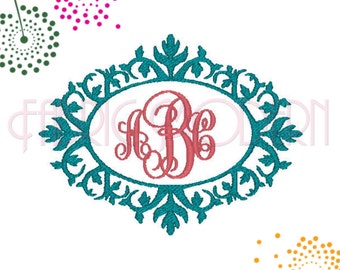 Machine Embroidery Design, fancy frame, vintage feel oval monogram frame, multiple sizes