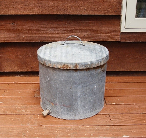 Large Heavy Galvanized Bucket Vintage Galvanized Storage