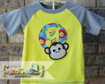 Monkey Curious George Birthday shirt. Shirt with initial. Handmade monogram, custom appliqué Boy or Girl. Inspired by Curious George