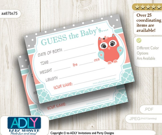 Items similar to Owl Guess Baby's Date of Birth,time ...