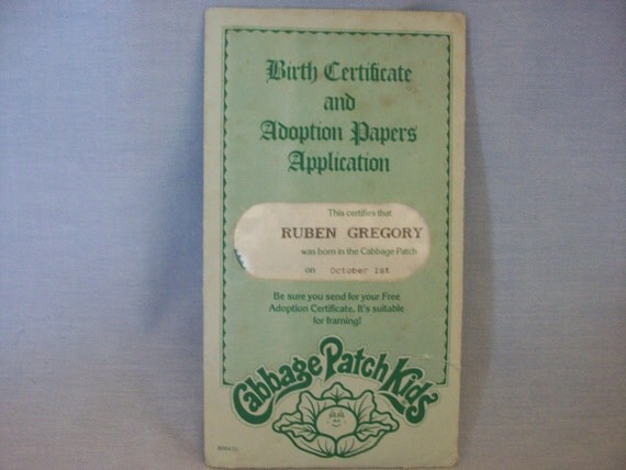 Cabbage Patch Birth Certificate and Adoption Papers