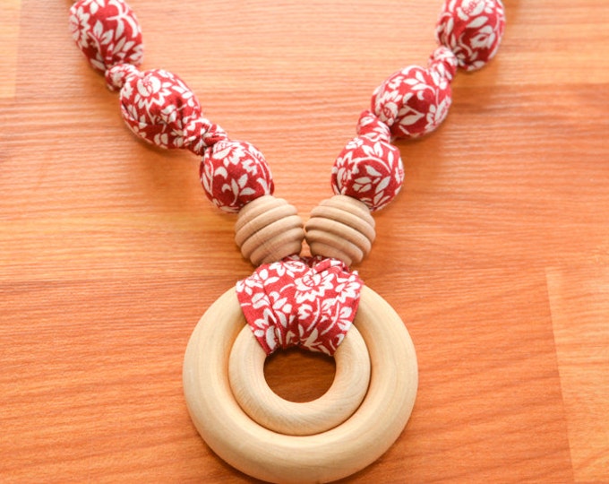 Nursing Necklace, Teething Necklace, Breastfeeding Necklace, Babywearing Necklace, Baby Shower Gift - Double Ring - Red & White Floral