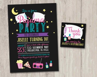 Pajama Party Invitation | Slumber Party Invitation | Sleepover Party Invitation with FREE matching Thank You card | Printable