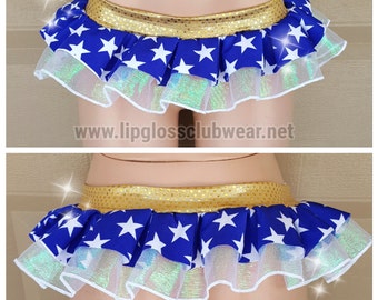 Wonder Woman Skirt, USA Skirt, Cheeky Bottom, Cheeky Rave Skirt, Mini Skirt, Rave Skirt, Ruffle Skirt, Mini Ruffle Skirt, Rave Bottom