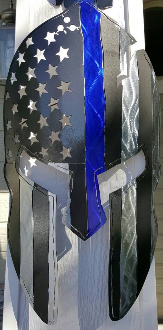 Thin Blue Line Spartan mask by MortonsMetalArt on Etsy