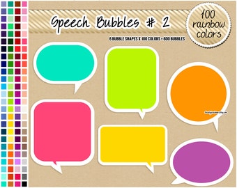 SALE 600 speech bubbles clipart round square speech bubble sticker printable tag label rainbow digital scrapbooking pastel bright neutral