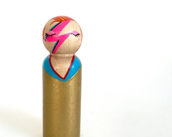 3 1/2" David Bowie peg doll // Ziggy Stardust // Music lengend // Major Tom // Aladdin Sane // peg dolls // wooden toys // tribute