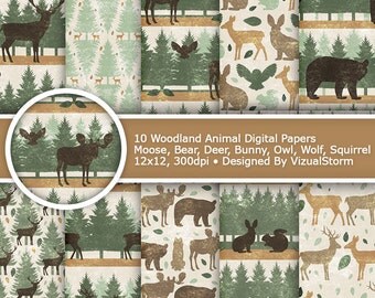 Printable Woodland Animal Digital Paper Woodland Digital Paper Woodland Background Woodland Scrapbook Rustic Woodland Forest Animal Pattern