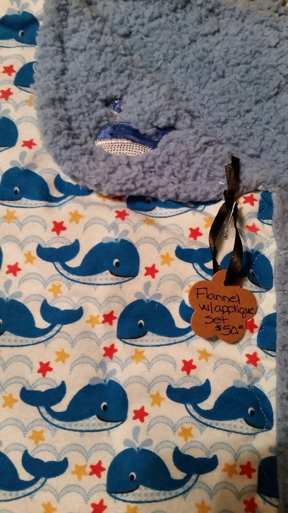 Whale And Stars Flannel And Fleece Baby Blanket by MidwestFlair