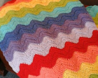 Crochet Blanket - Ripple Afghan - Rainbow Blanket - Crochet Afghan - Baby Afghan - Bedding - Home Accents