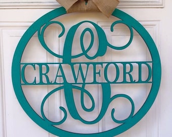 Monogram door hanger, monogram wall decor, name door hanger, custom monogram door hanger, round name door hanger, monogram name door hanger