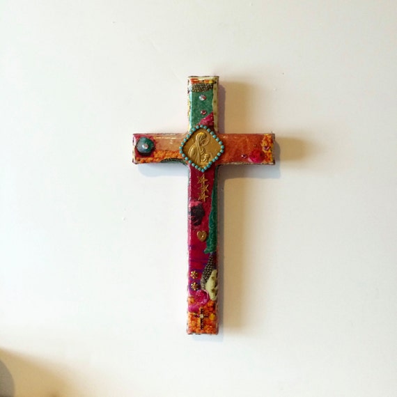 Wooden Cross Collage Cross Religious Art Icon Virgin