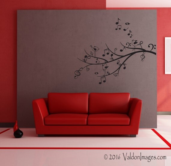 Music tree wall decal bird wall decal music decor living