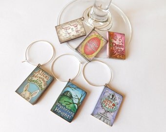 Classic Novel Wine Glass Charms - Book Lover's Gift - Book Club - Girl's Night In - Party Favor - Set of 6