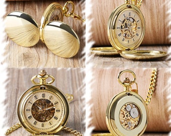 Double Cover Mechanical Pocket Watch , Groomsmen Gift , Engraved Mens Pocket Watch, Monogrammed Watch, Gift for Groom