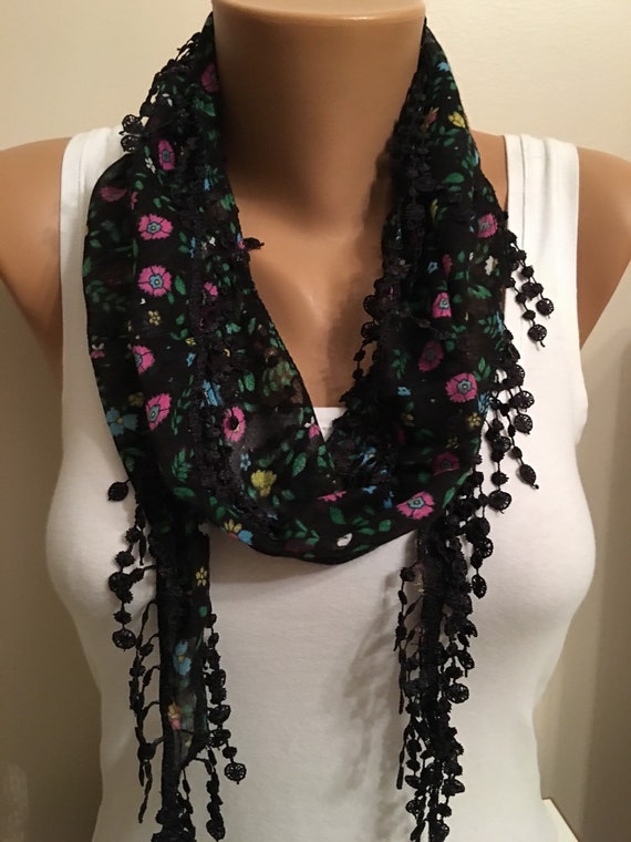Black Floral ScarfLace ScarfWomens FashionGiftGift for