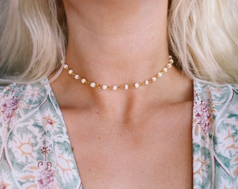Boho Beach Rosary Beaded Choker Necklace